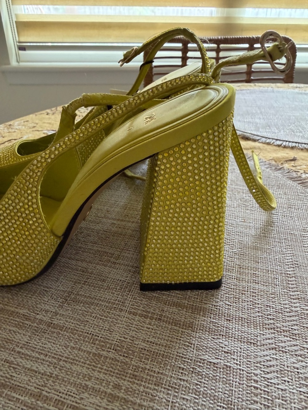 Zara Yellow Rhinestone Slingback Block Heels - Picture 4 of 6